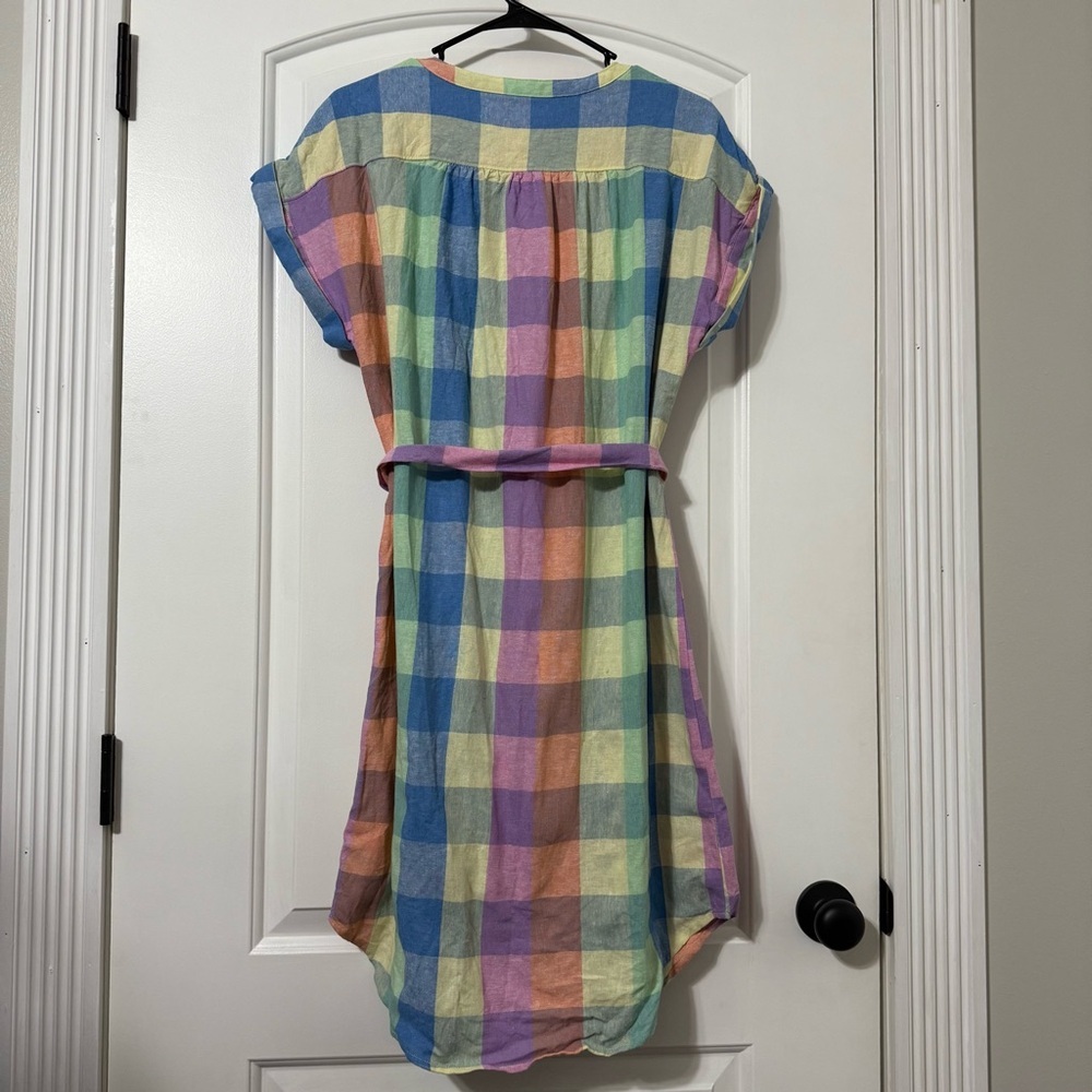 Gap Plaid Midi Shirt Dress Women’s Size Medium Easter Spring V-Neck Linen Blend - Picture 5 of 5